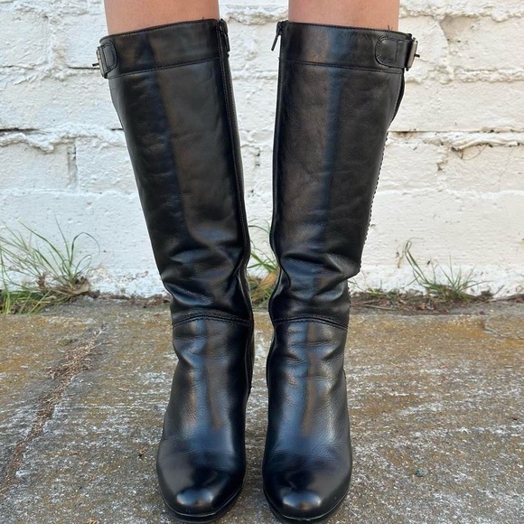 Steve Madden Black Leather Heeled Boots - Picture 3 of 6